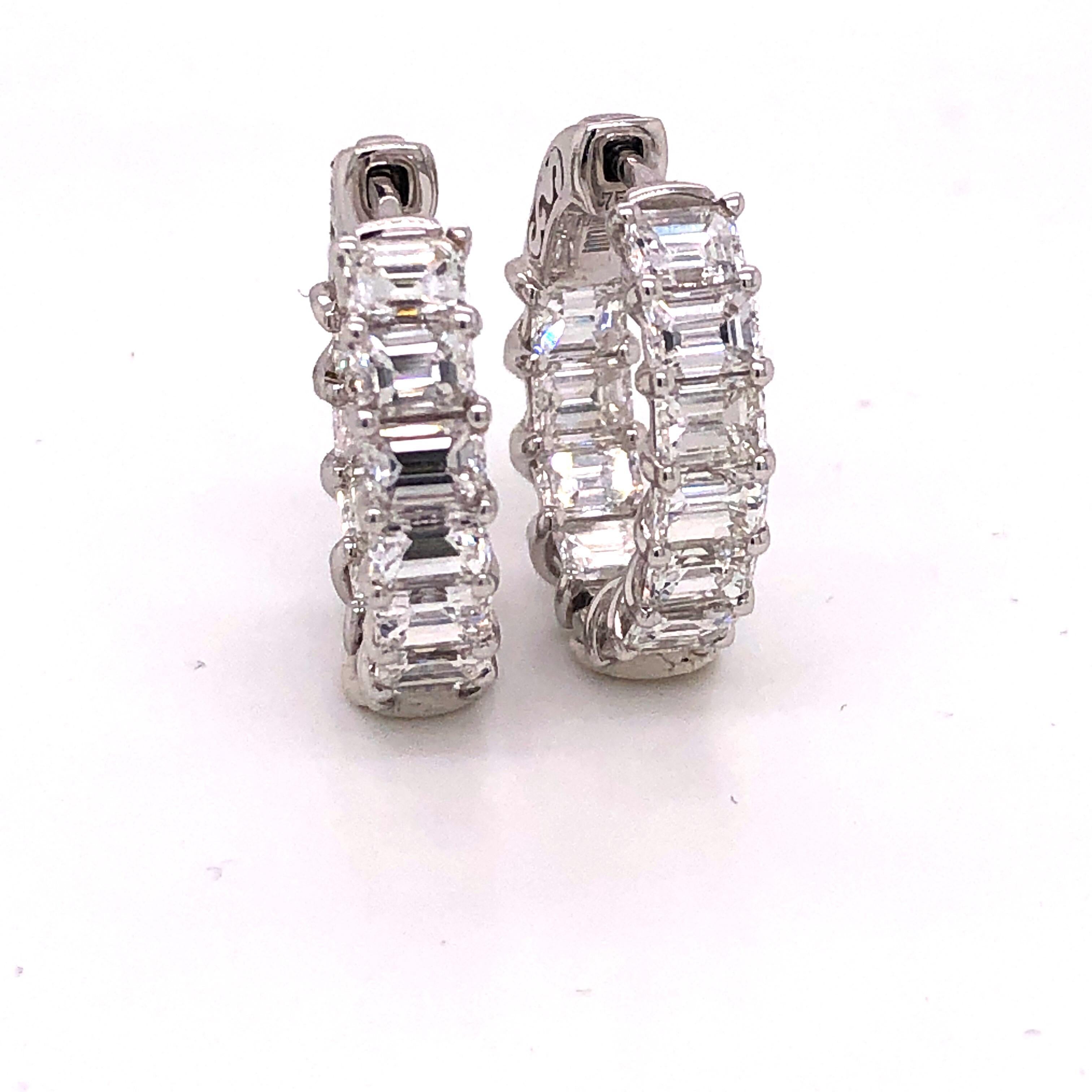 Emilio Jewelry Emerald Cut Inside Out Diamond Hoop Earrings 3