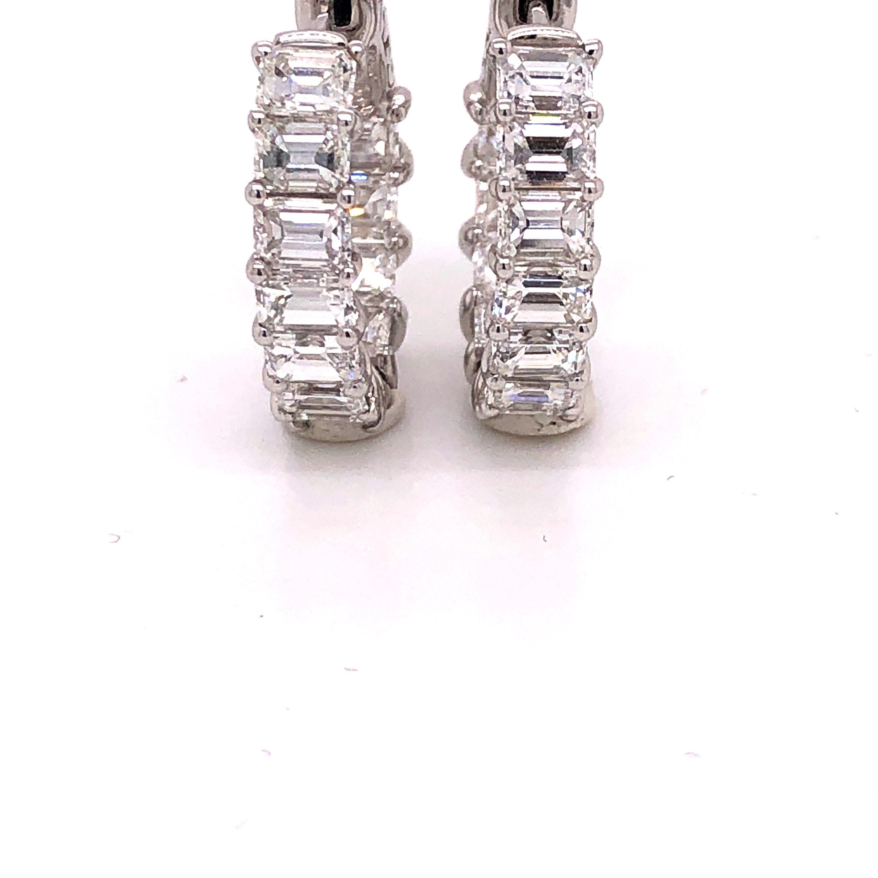 Emilio Jewelry Emerald Cut Inside Out Diamond Hoop Earrings 4