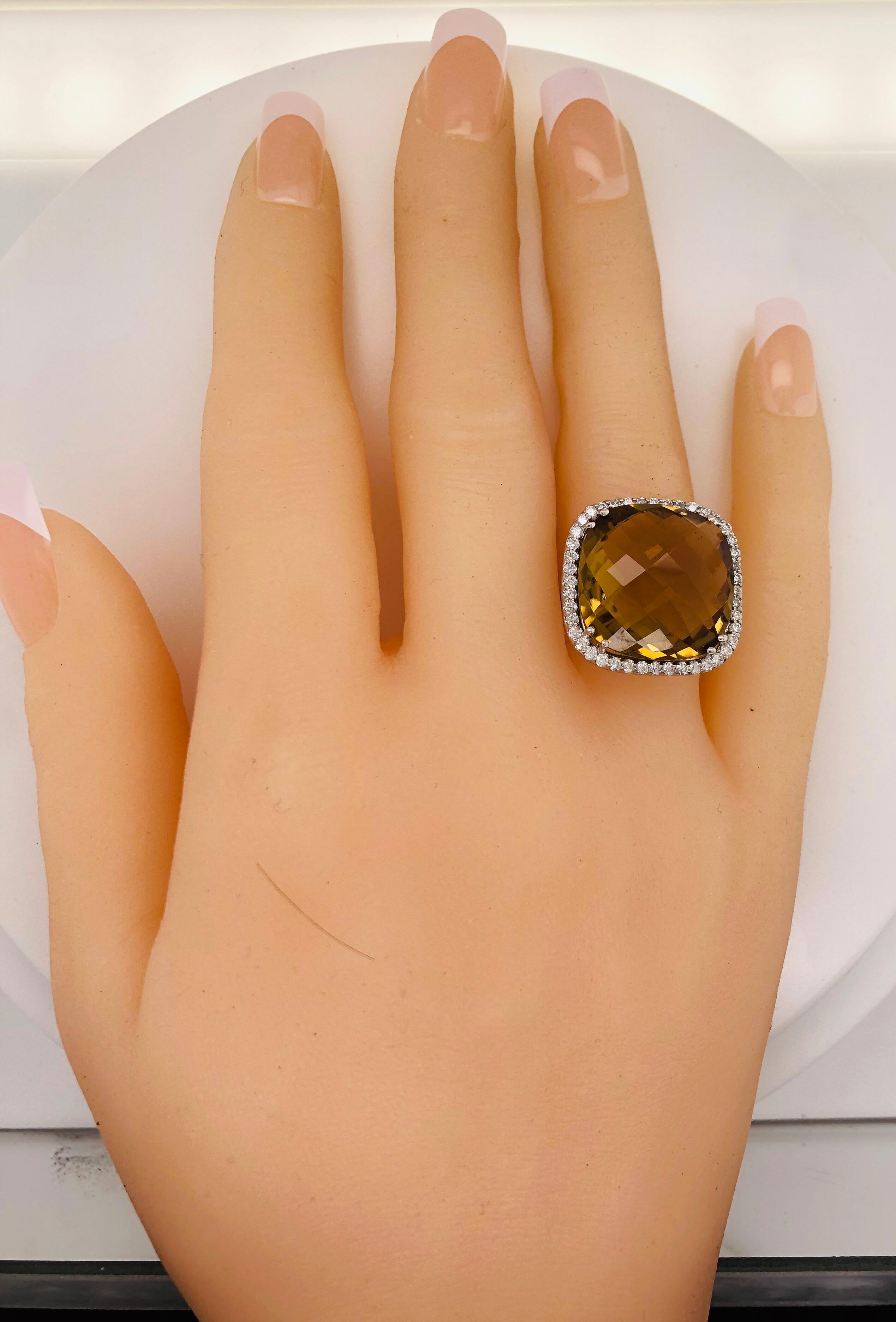 19 Carat Honey Citrine Diamond Ring 4