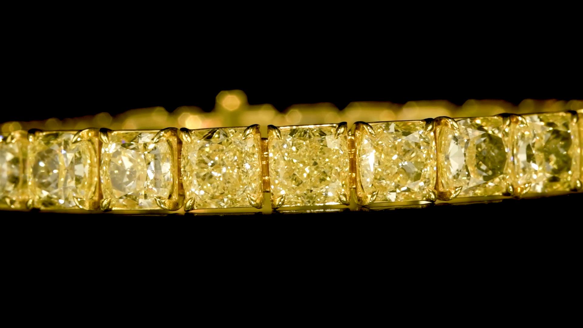 Cushion Cut Emilio Jewelry Gia Certified 1.00 Carat Each Yellow Diamond Bracelet For Sale