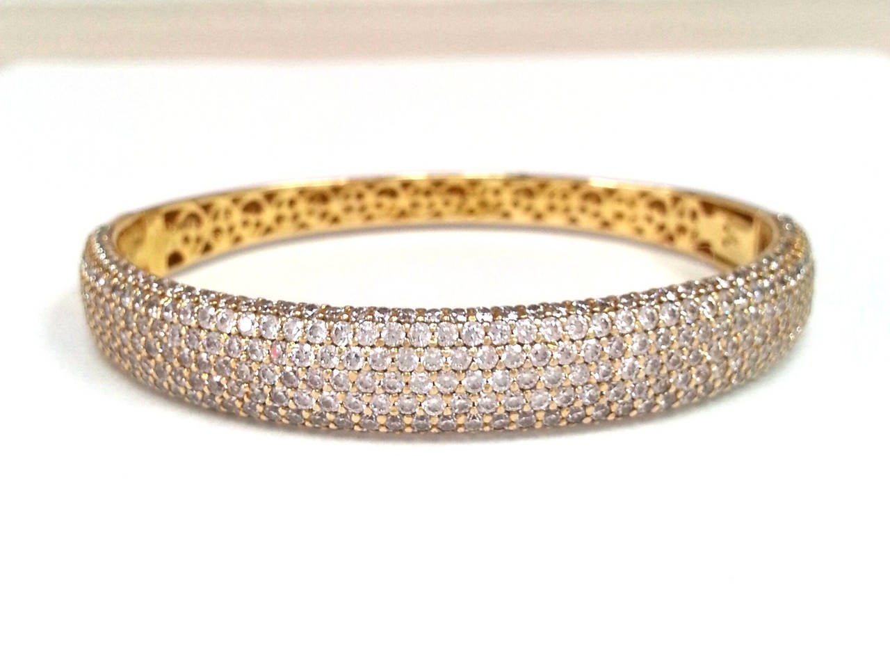 Seven Row Micro Pave Set Diamond Gold Bracelet In New Condition In New York, NY