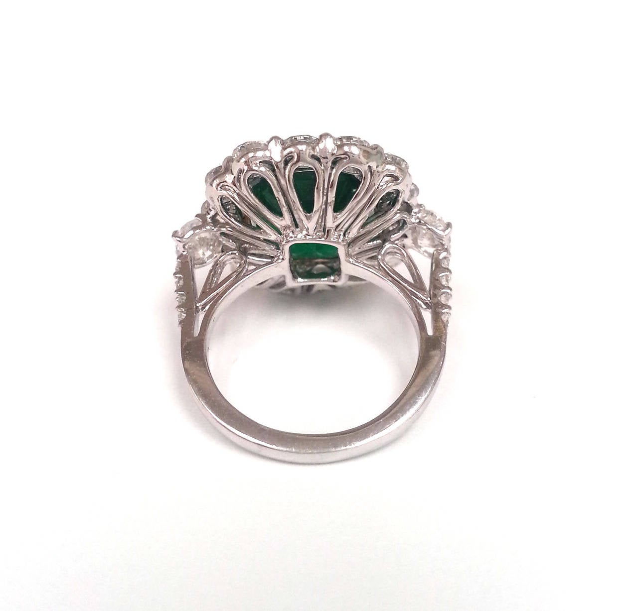 Cushion Shape 8.62 Carat Emerald Diamond Platinum Cocktail Ring In New Condition In New York, NY
