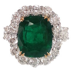 Cushion Shape 8.62 Carat Emerald Diamond Platinum Cocktail Ring