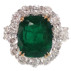 Cushion Shape 8.62 Carat Emerald Diamond Platinum Cocktail Ring 4