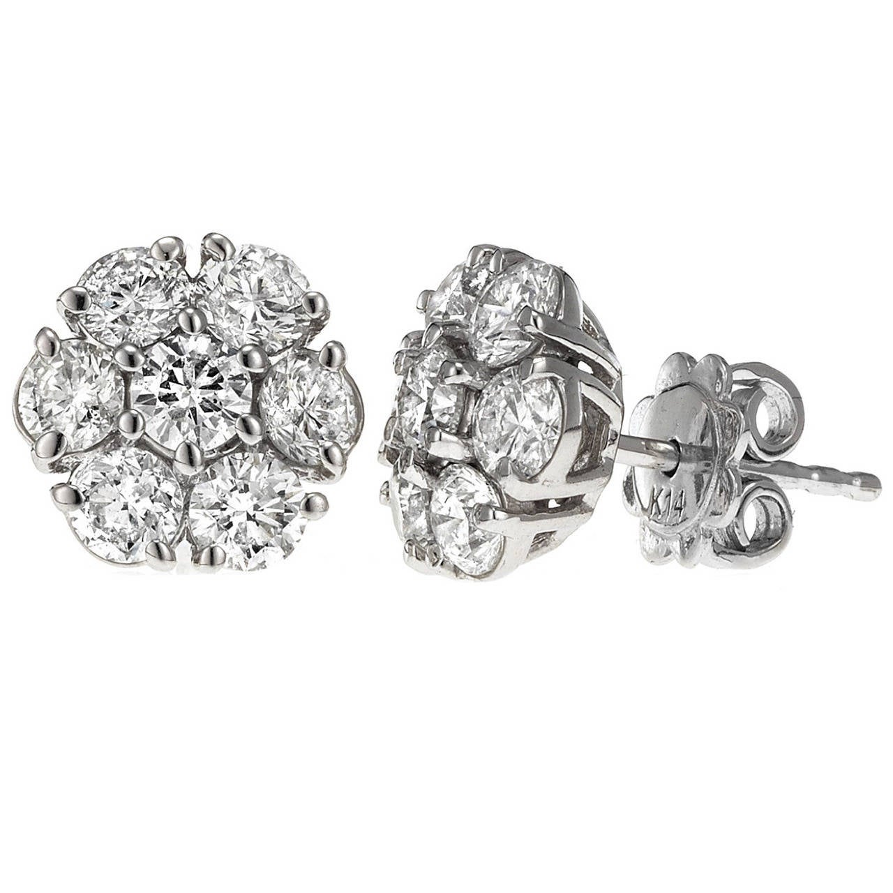 Diamond Cluster Earrings For Sale at 1stDibs