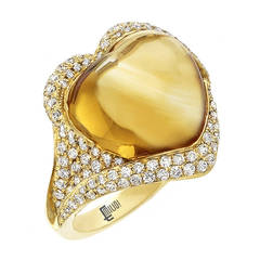 Cabochon Citrine Micro Pave Diamond Gold Ring