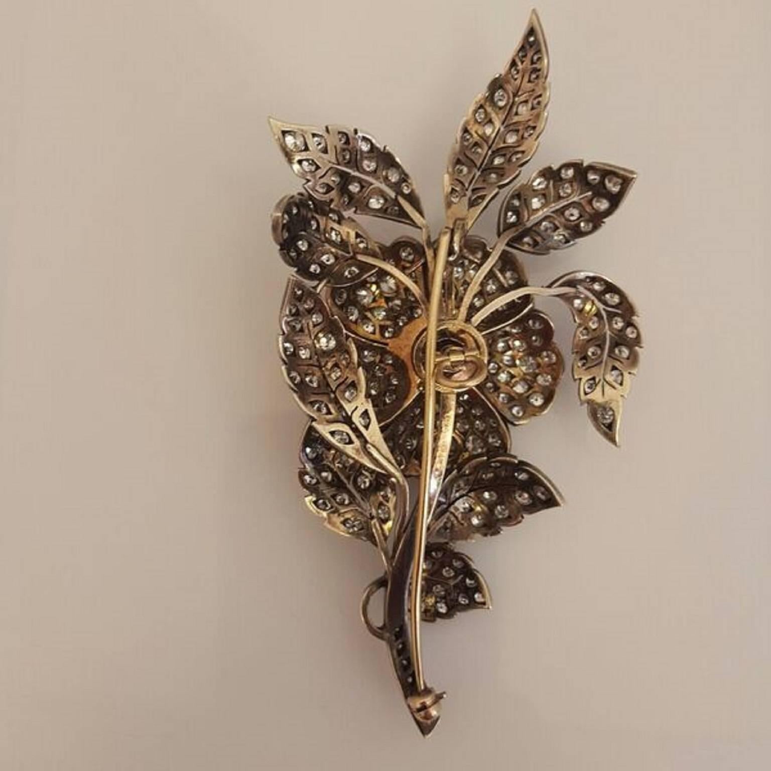 Women's Diamond Silver Gold Floral Brooch