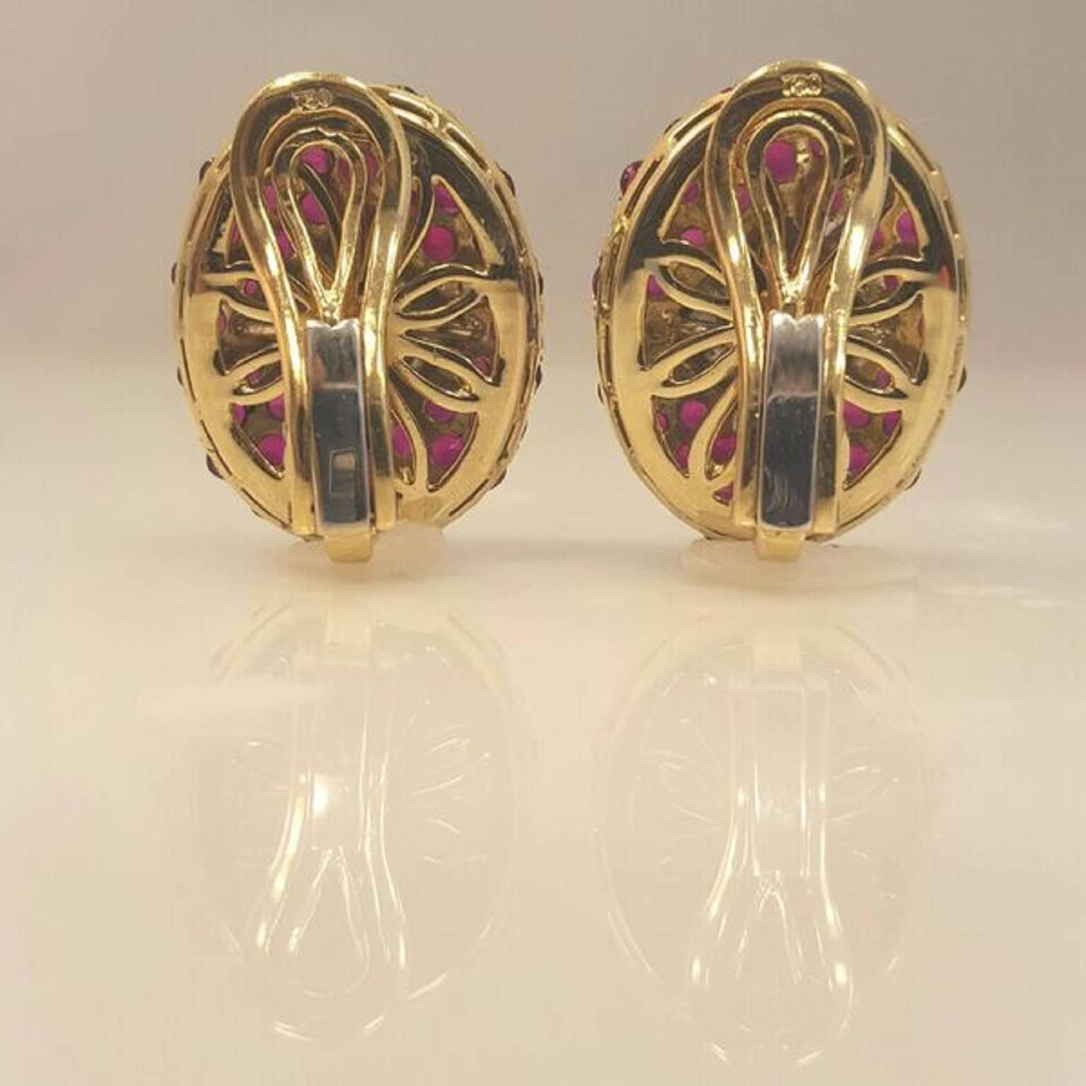 Modern Burmese Ruby Diamond Gold Fancy Earrings
