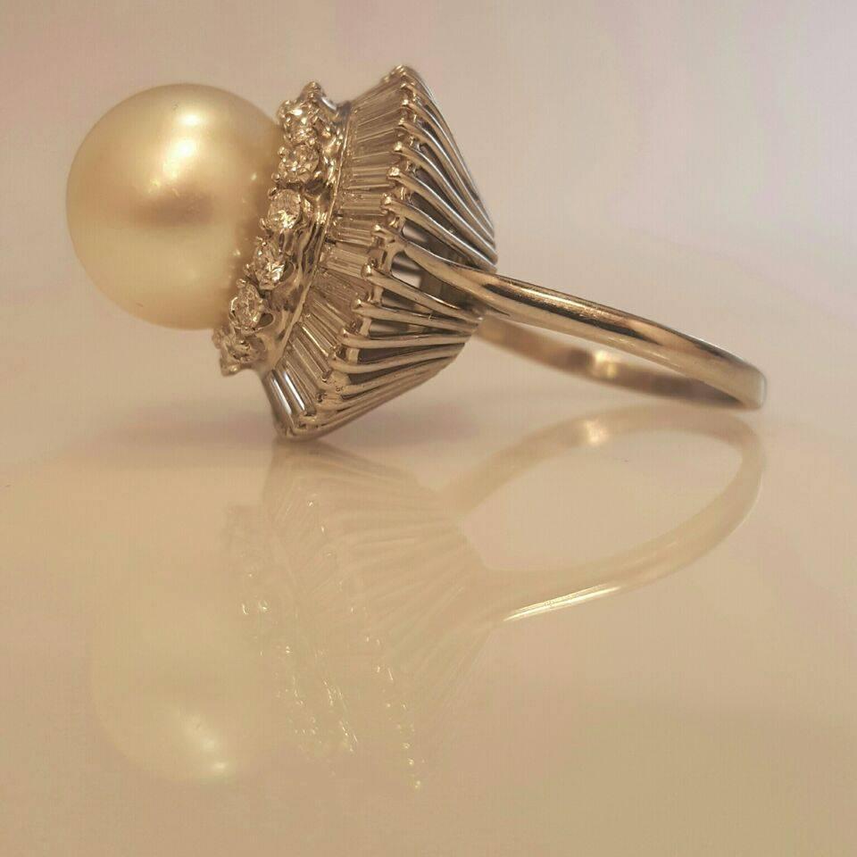 Art Deco South Sea Pearl Diamond Gold Ring