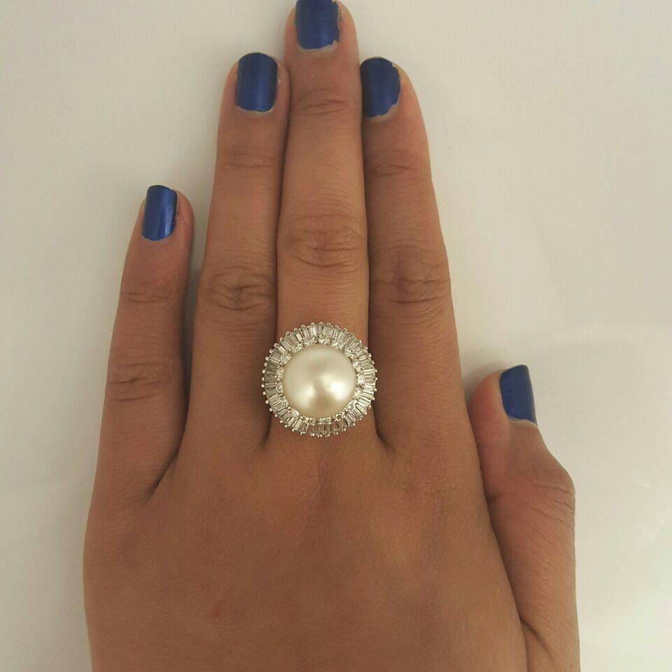 Women's South Sea Pearl Diamond Gold Ring