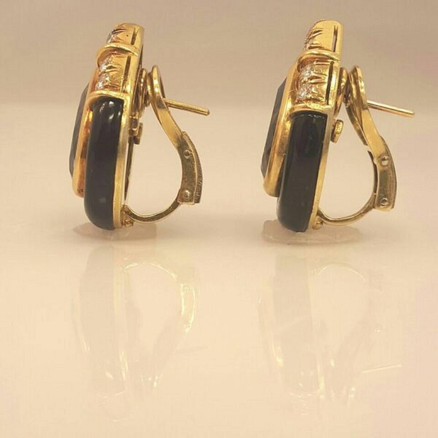 Art Deco Enamel Sapphire Diamond Gold Earrings 