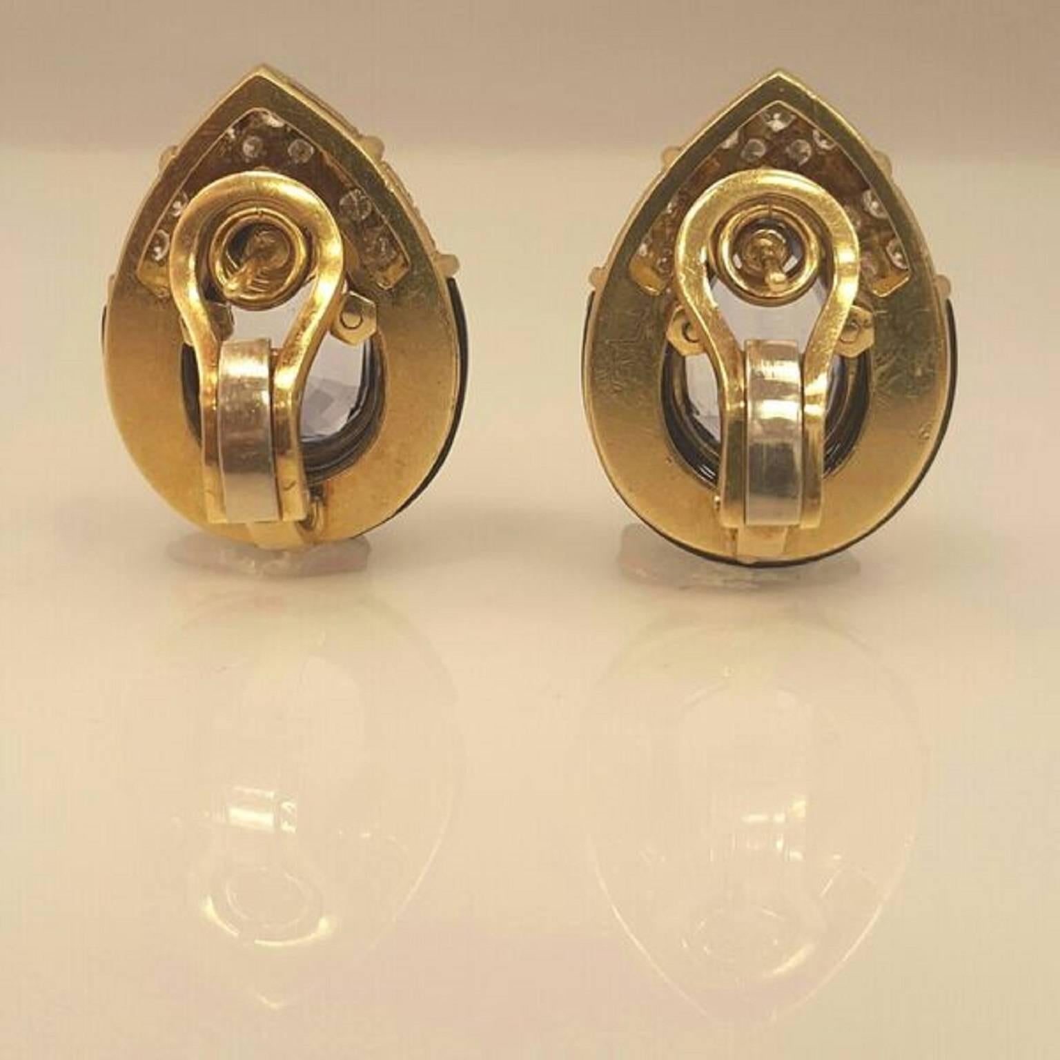 Enamel Sapphire Diamond Gold Earrings  In Excellent Condition In New York, NY