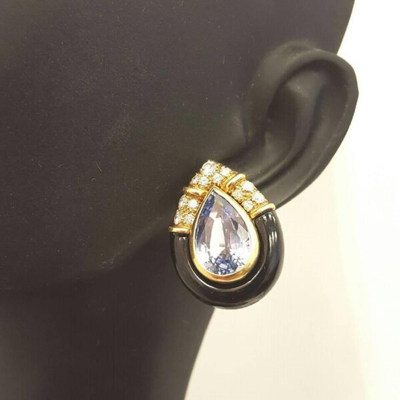 Women's Enamel Sapphire Diamond Gold Earrings 