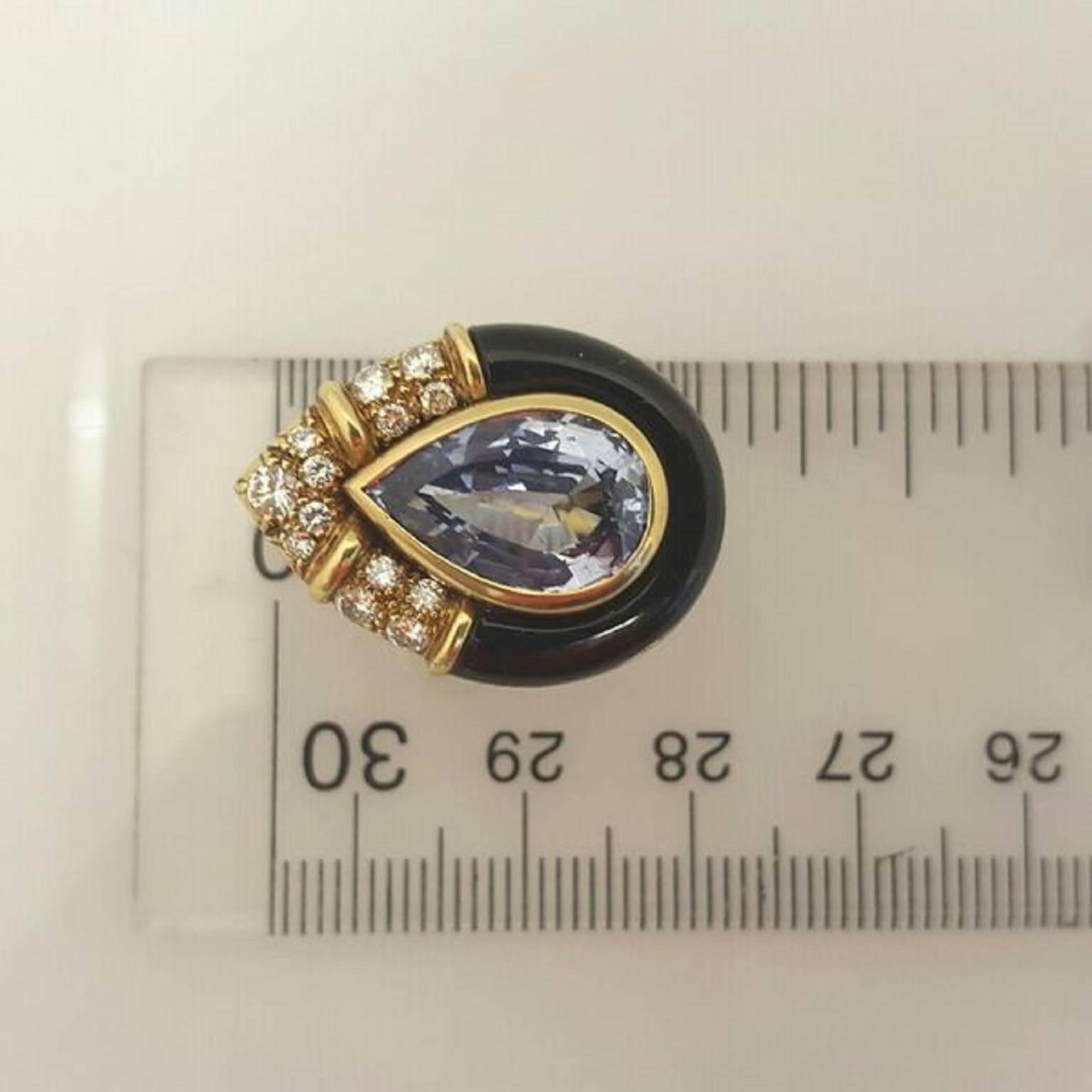 Enamel Sapphire Diamond Gold Earrings  3