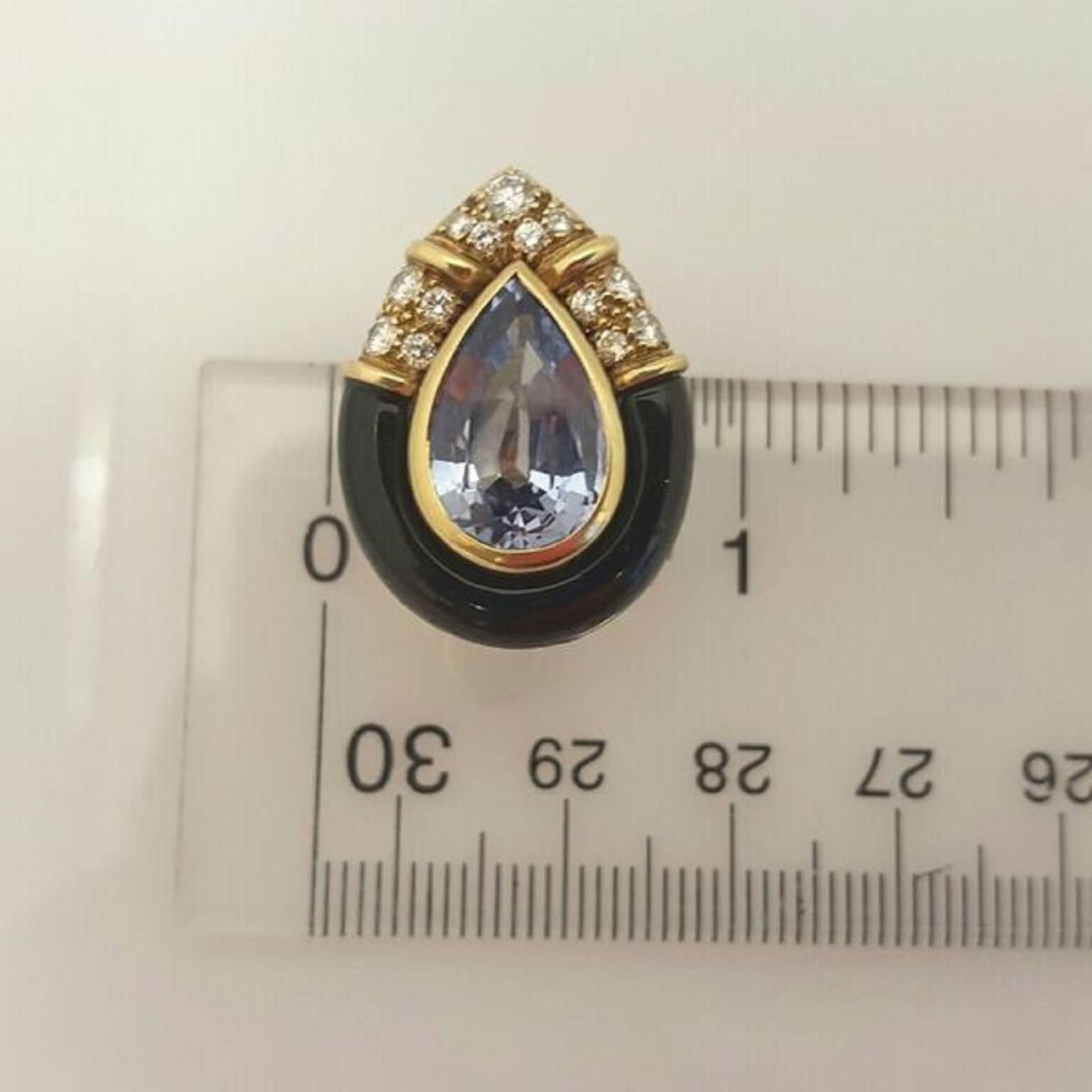 Enamel Sapphire Diamond Gold Earrings  4