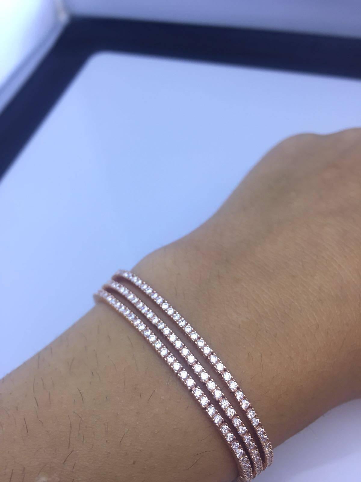 
Appoximately 260 diamonds totaling 3.70ct t.w. Diamond VVs Clarity F color conflict free diamonds. If you prefer this piece in all white/yellow/rose gold and blackened gold, you can order it that way as well. 
All wrist sizes available! 
For