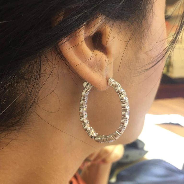 Oval Diamond Gold Platinum Inside Out Hoop Earrings For Sale at 1stDibs