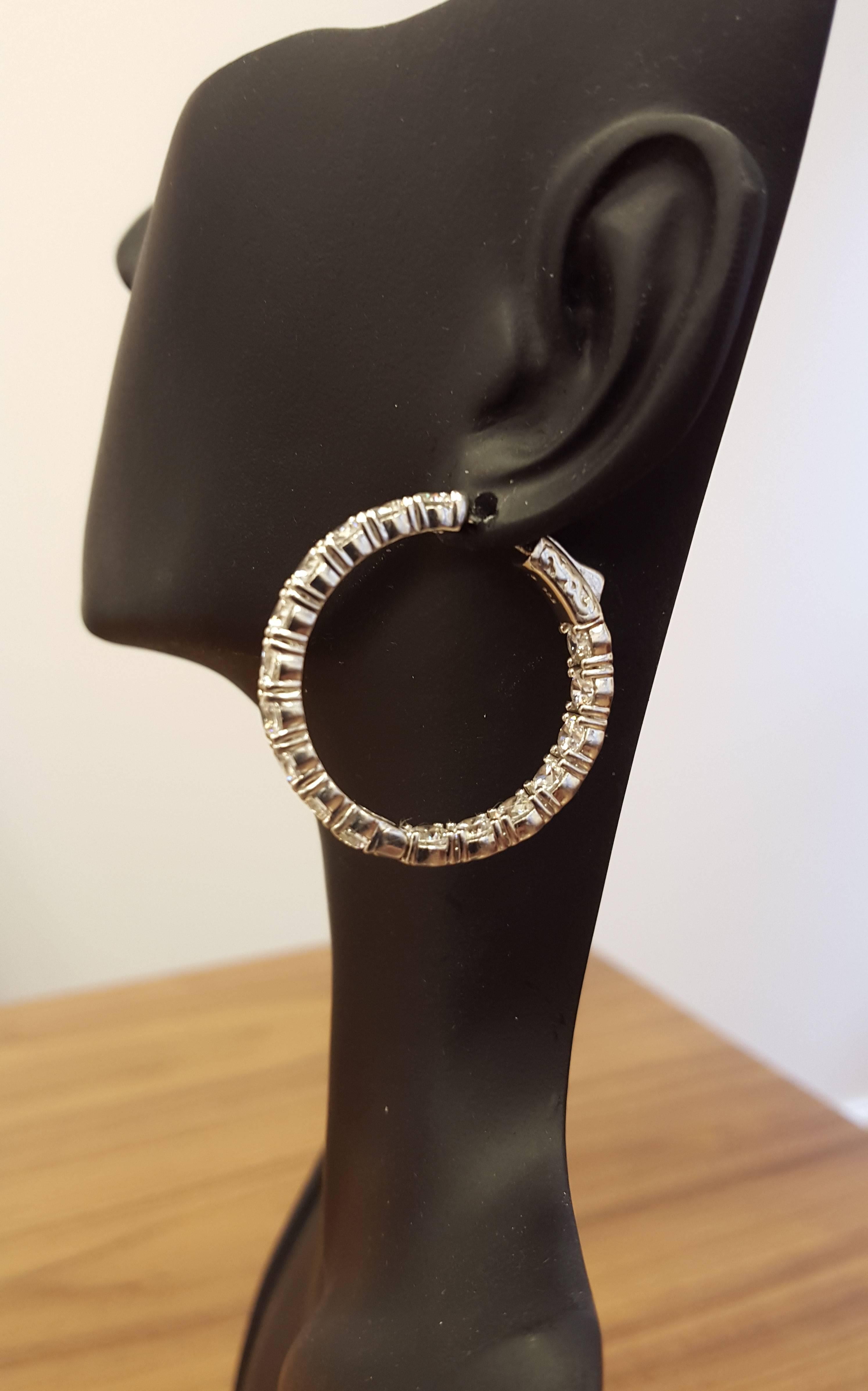 Modern Inside Out Diamond Platinum Gold Hoop Earrings 