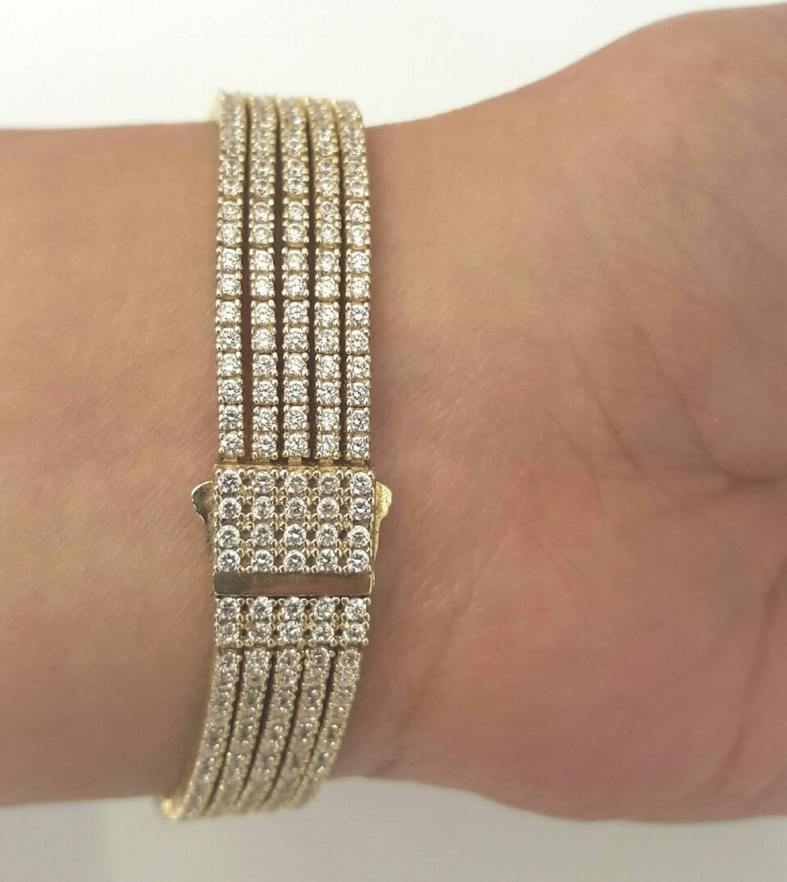 Modern Five Strand Diamond Gold Bracelet