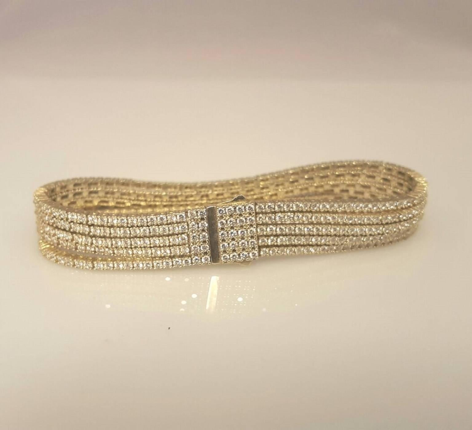 Five Strand Diamond Gold Bracelet In New Condition In New York, NY