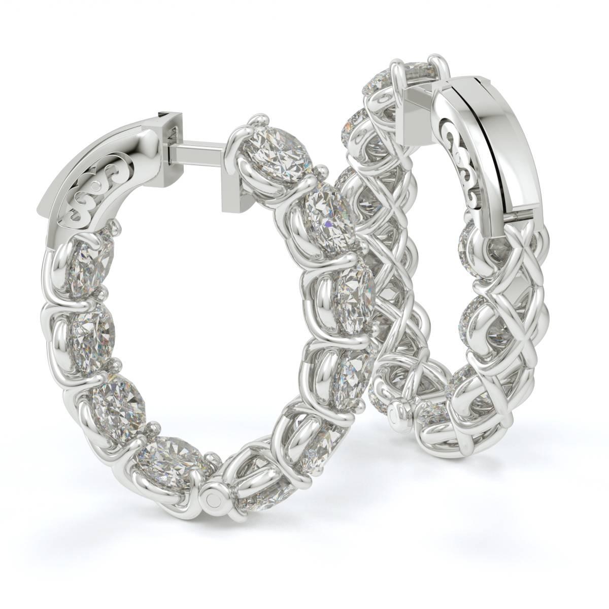 Oval Shaped Diamond Gold Platinum Hoop Earrings  In New Condition In New York, NY