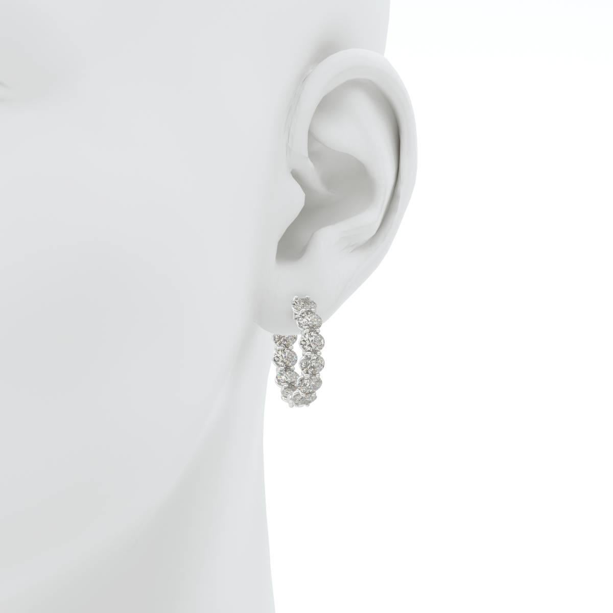 Women's Oval Shaped Diamond Gold Platinum Hoop Earrings 
