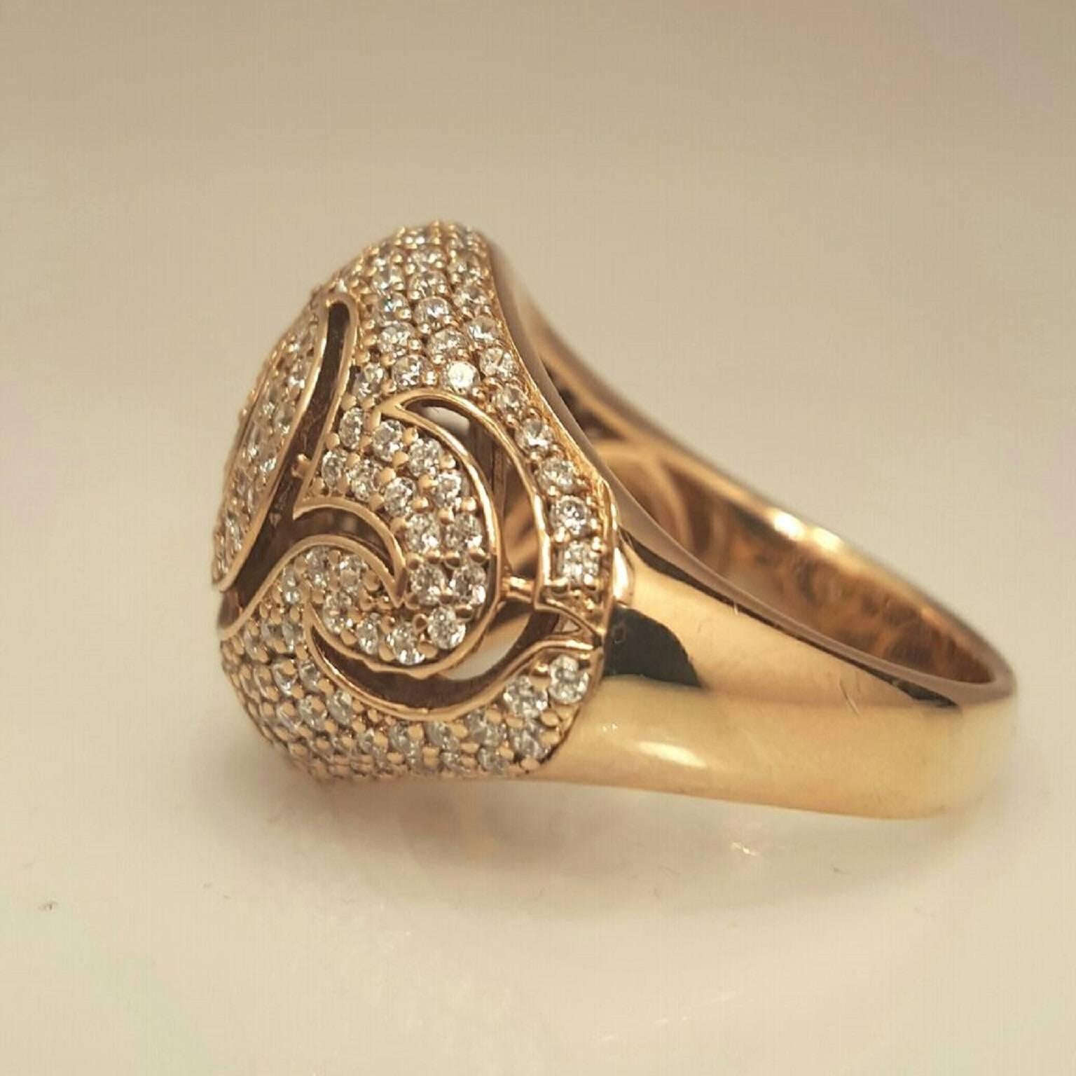 Open Work Diamond Gold Ring In New Condition In New York, NY