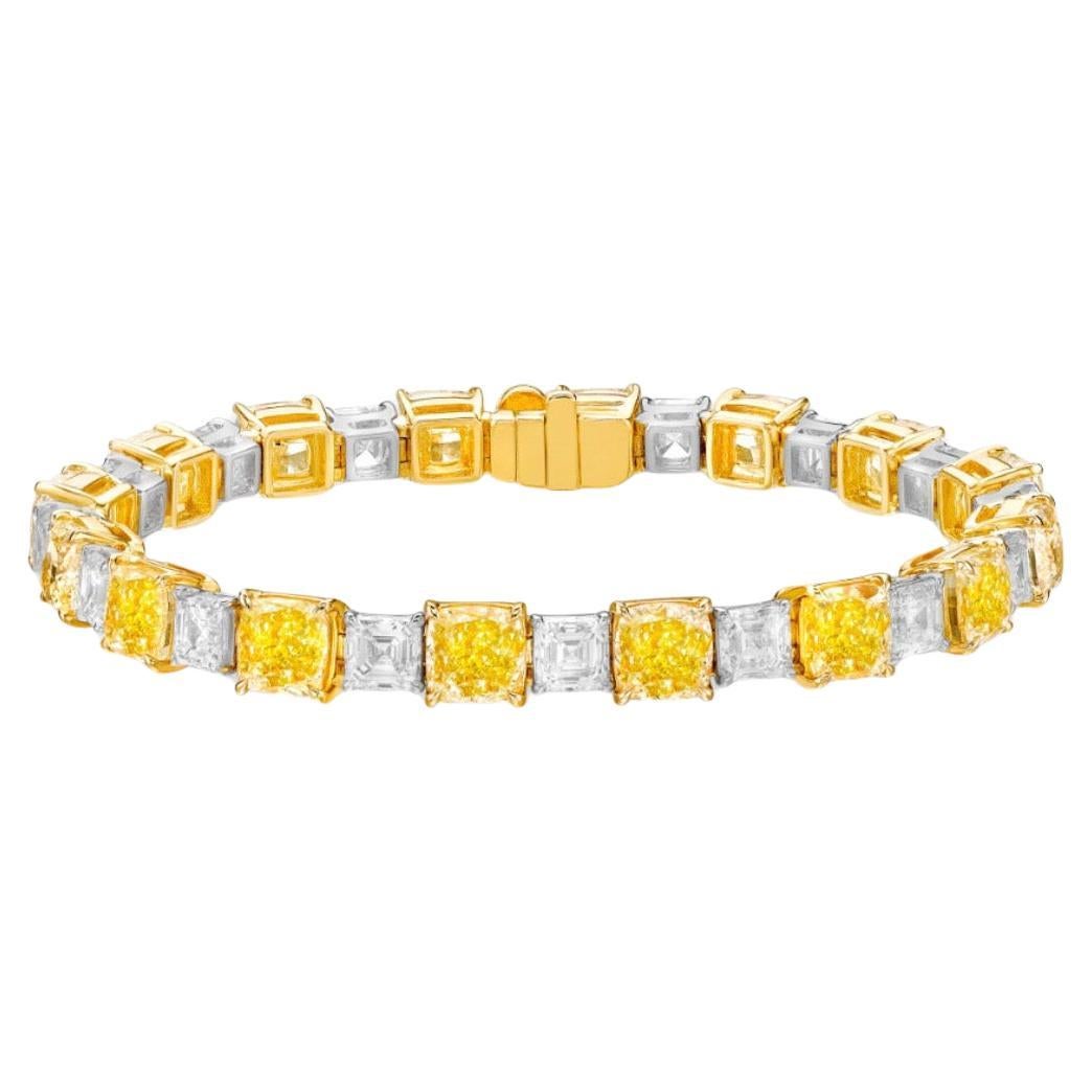 Emilio Jewelry Gia Certified 23.64 Carat Yellow White Diamond Bracelet  For Sale