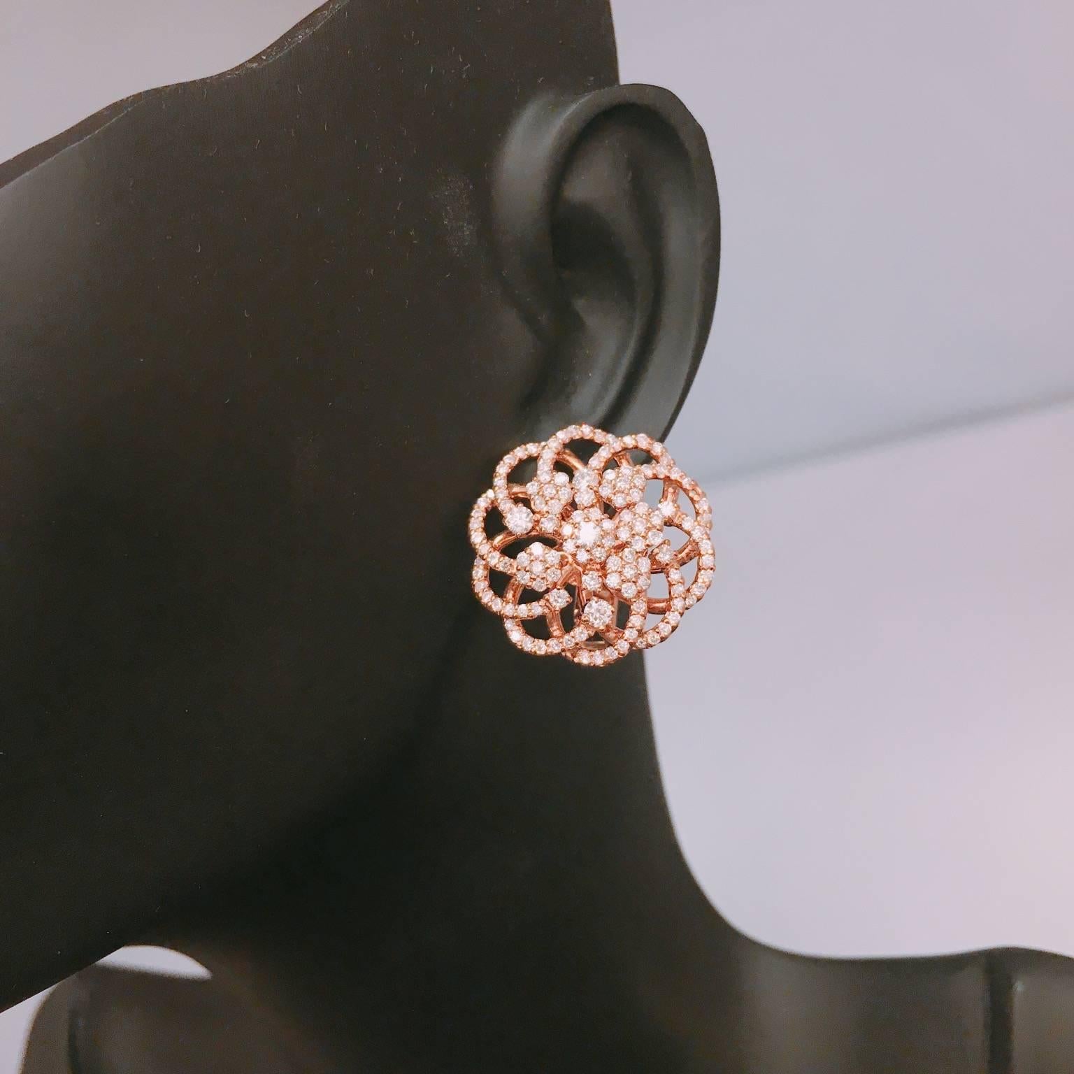 Modern Rose Gold Micro Pave Floral Earrings 