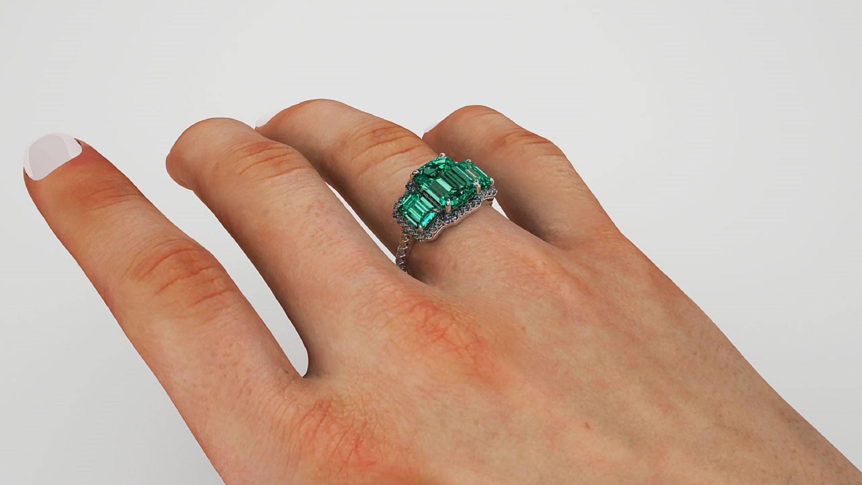 Made in Platinum, excellent deep green Emeralds.All sizes available. WIll be accompanied with an appraisal from an outside well established lab GAL accepted by your insurance with the details, and retail value. 