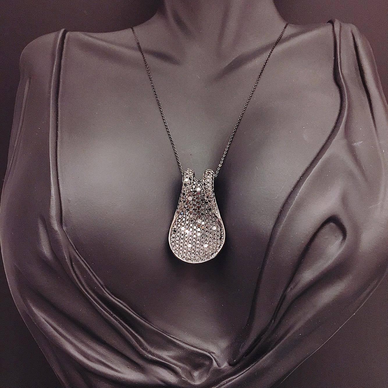 Modern Micro Pave Black Diamond White Diamond Necklace