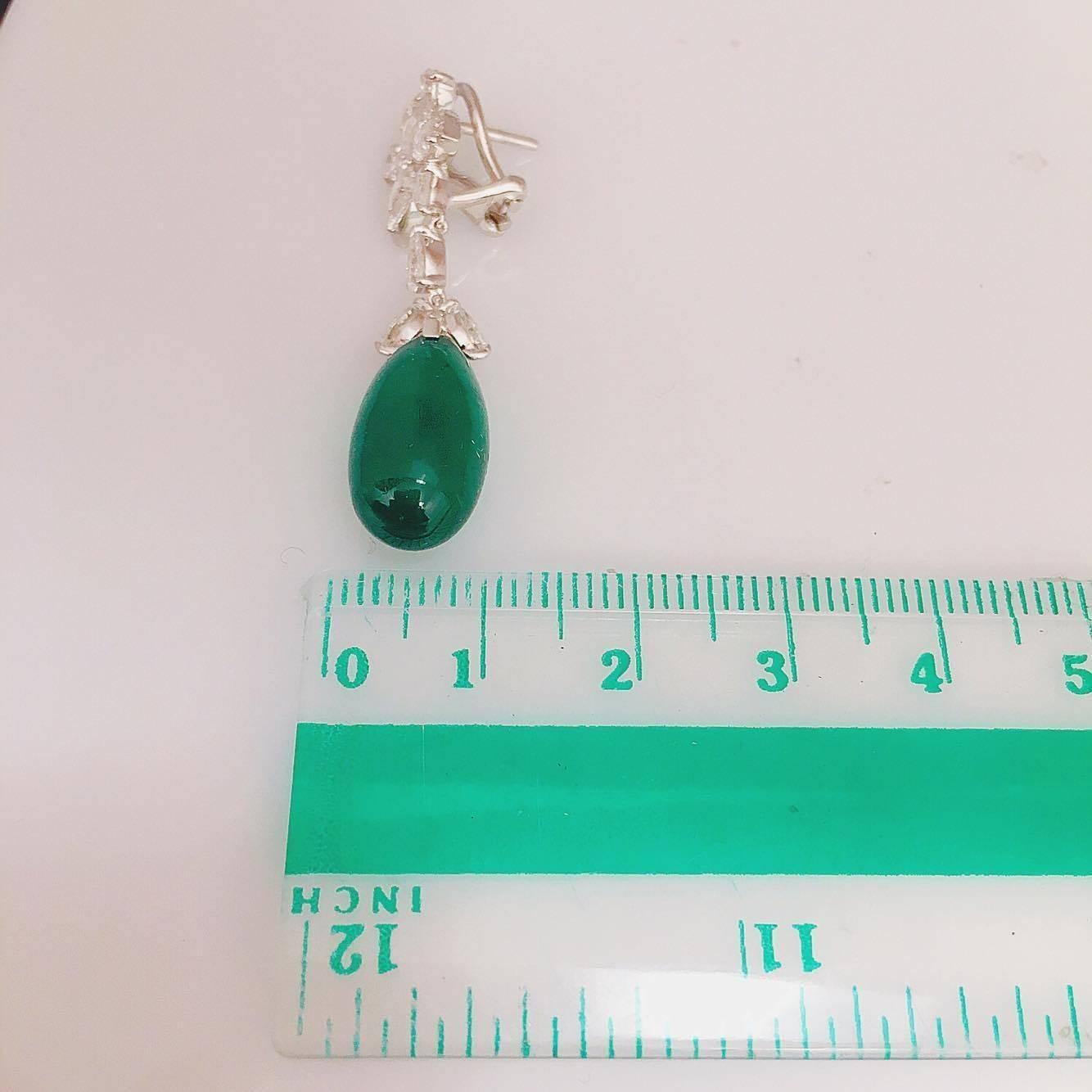 Modern 25.21 Carats Oval Cabochon Emeralds Diamonds Gold Earrings
