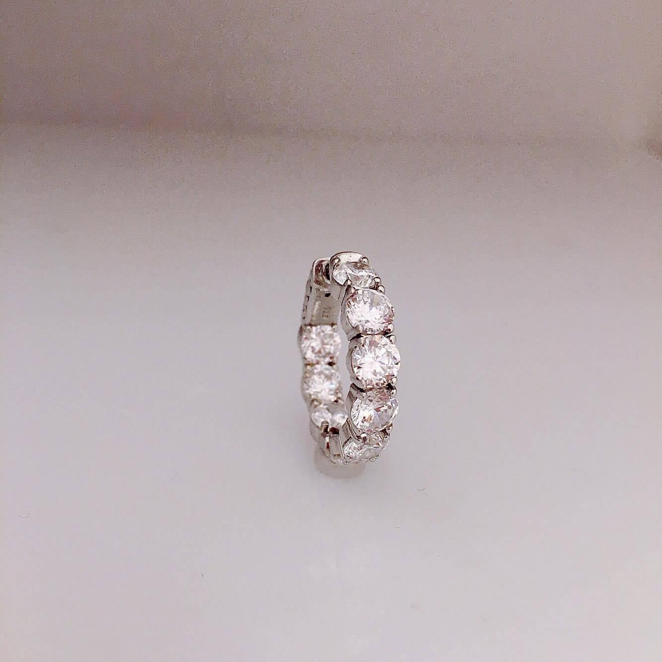 Women's Small Diameter Inside Out Diamond Gold Hoop Earrings .40 Carat Each Diamond﻿