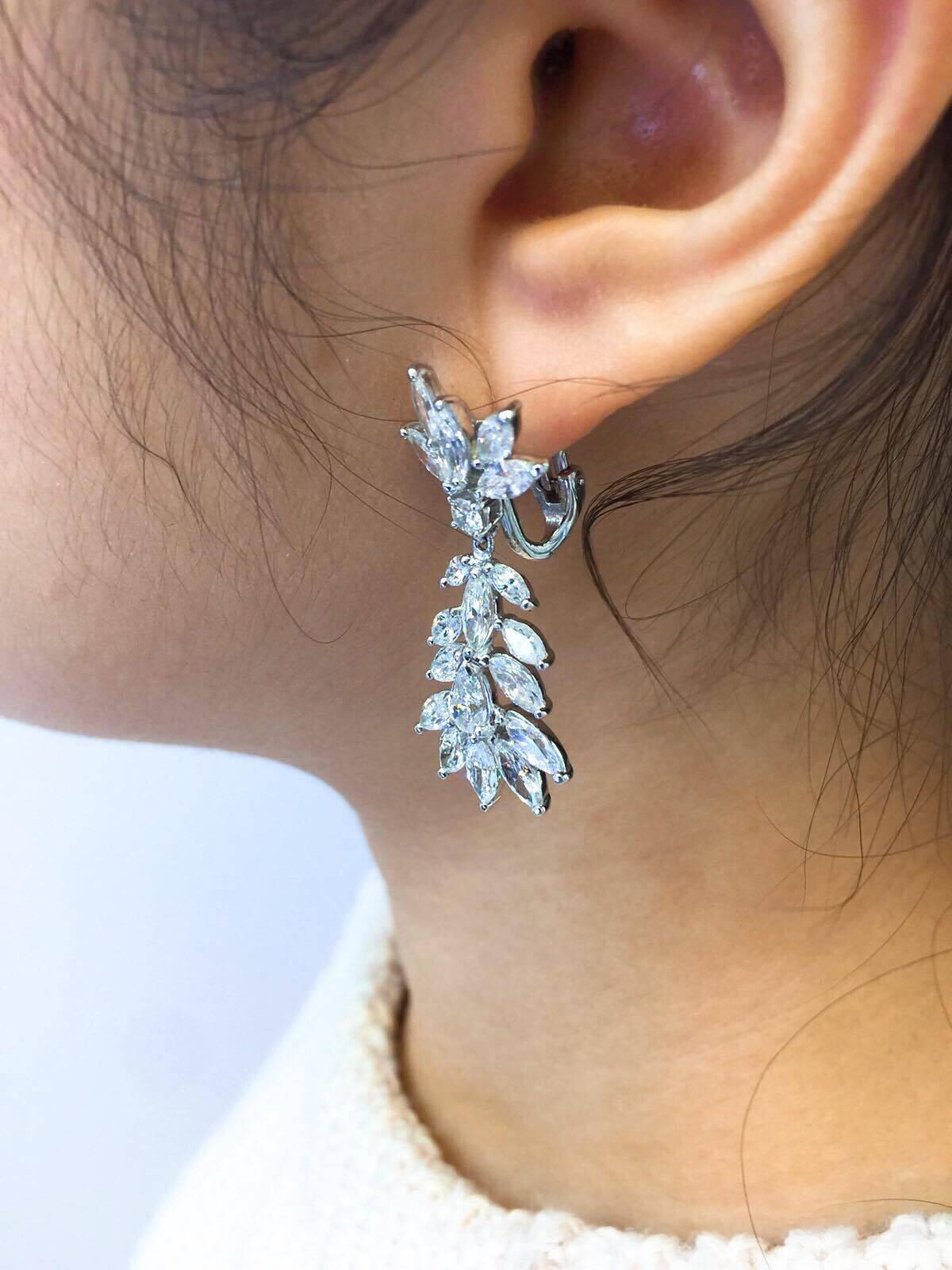 Women's or Men's 7.75 Carat Pear Shape Marquise Diamond Platinum Earrings