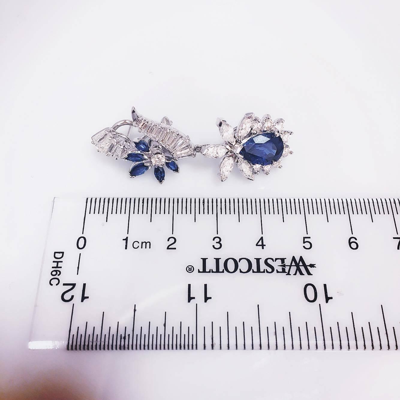 Art Deco Emilio Jewelry 14.47 Carat Blue Sapphire White Diamond Gold Earrings