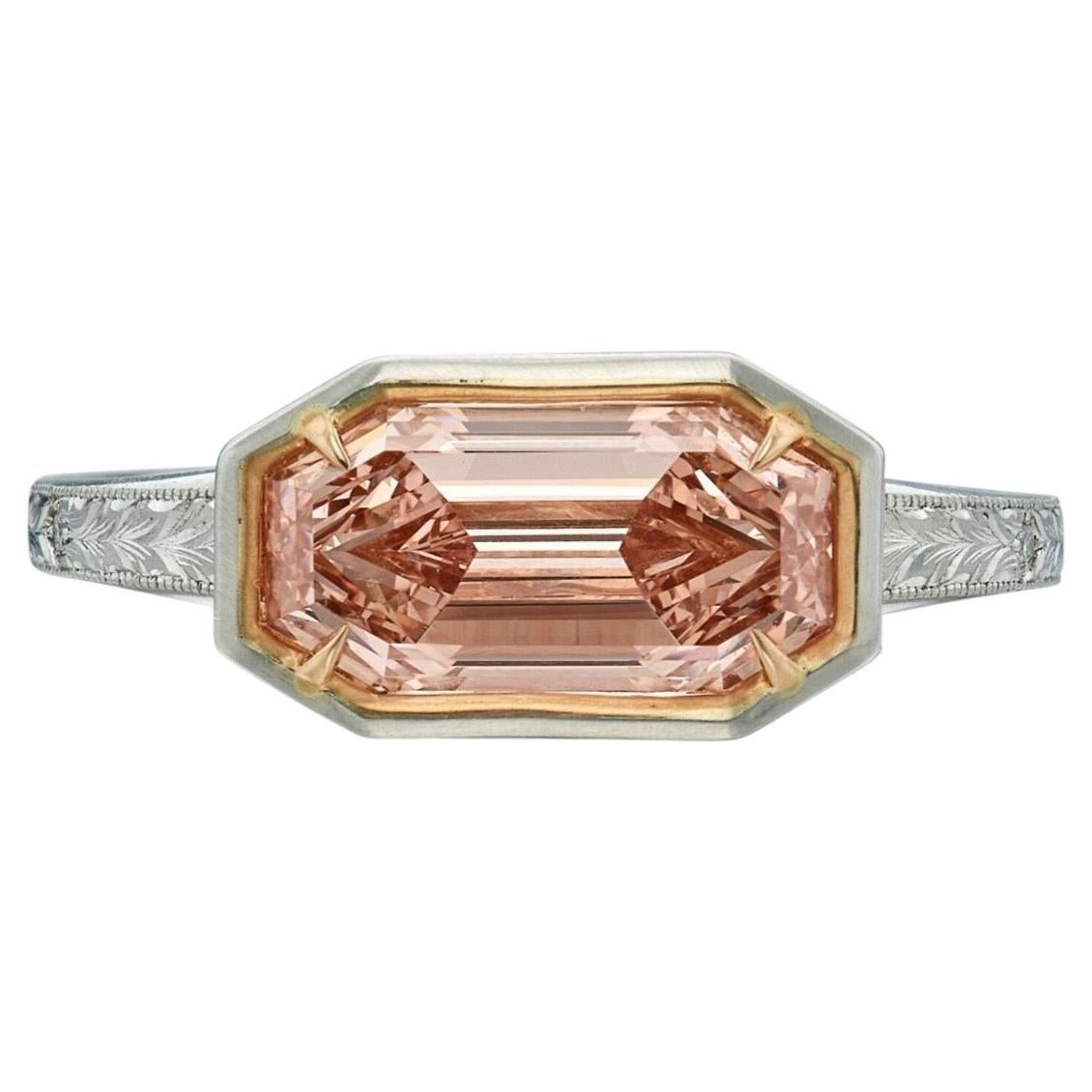 Exceptional 2.02ct Fancy Orangy Pink Diamond Emerald Cut Diamond Ultra-Rare 1.99