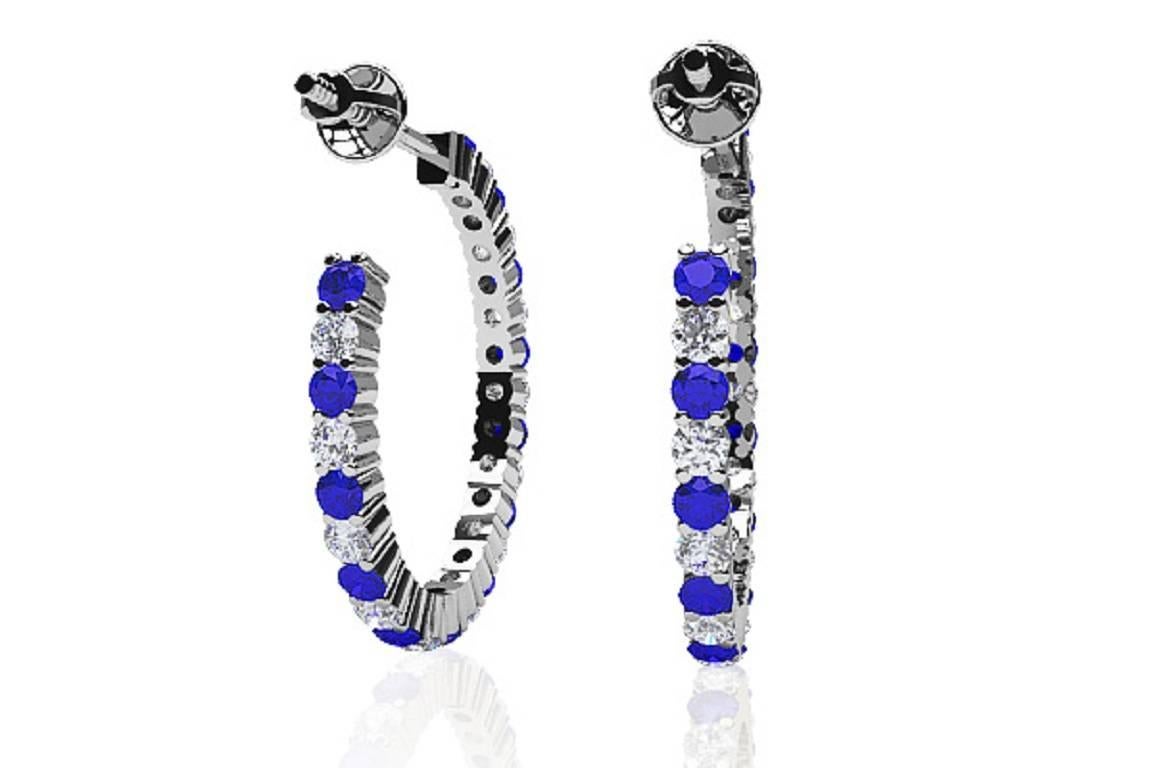 Modern Sapphire Diamond Platinum Earrings