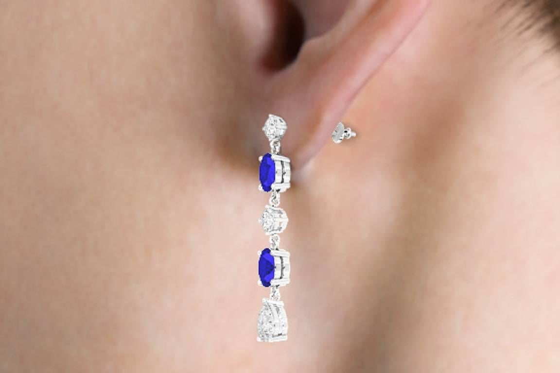 Fancy Diamond Sapphire Drop Earrings 6