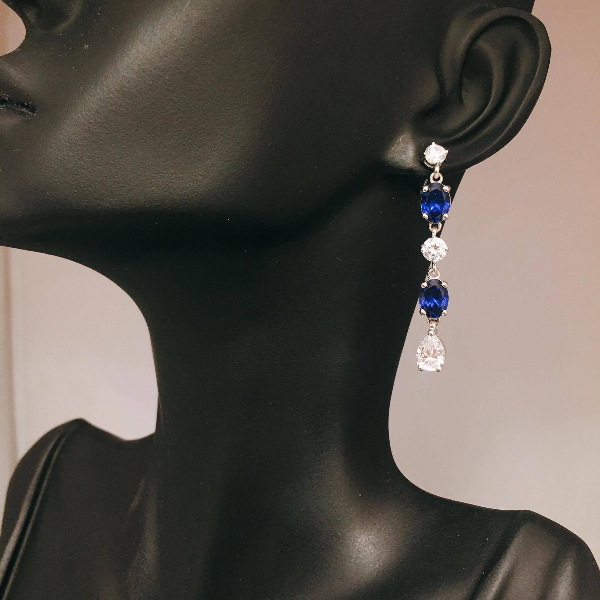 Fancy Diamond Sapphire Drop Earrings 1