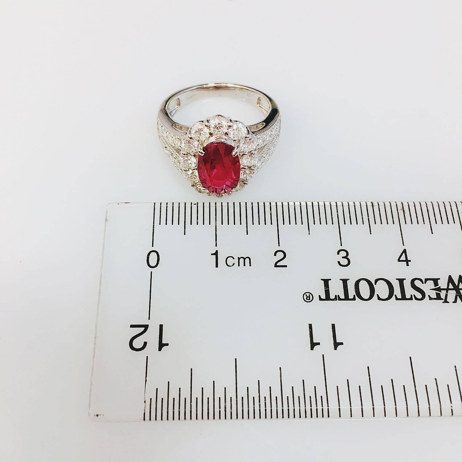 Emilio Jewelry Pigeons Blood Burmese Ruby Diamond Platinum Ring In New Condition In New York, NY