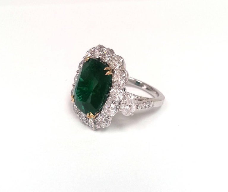 Emerald Diamond Platinum Cocktail Ring at 1stDibs | emerald cocktail ring
