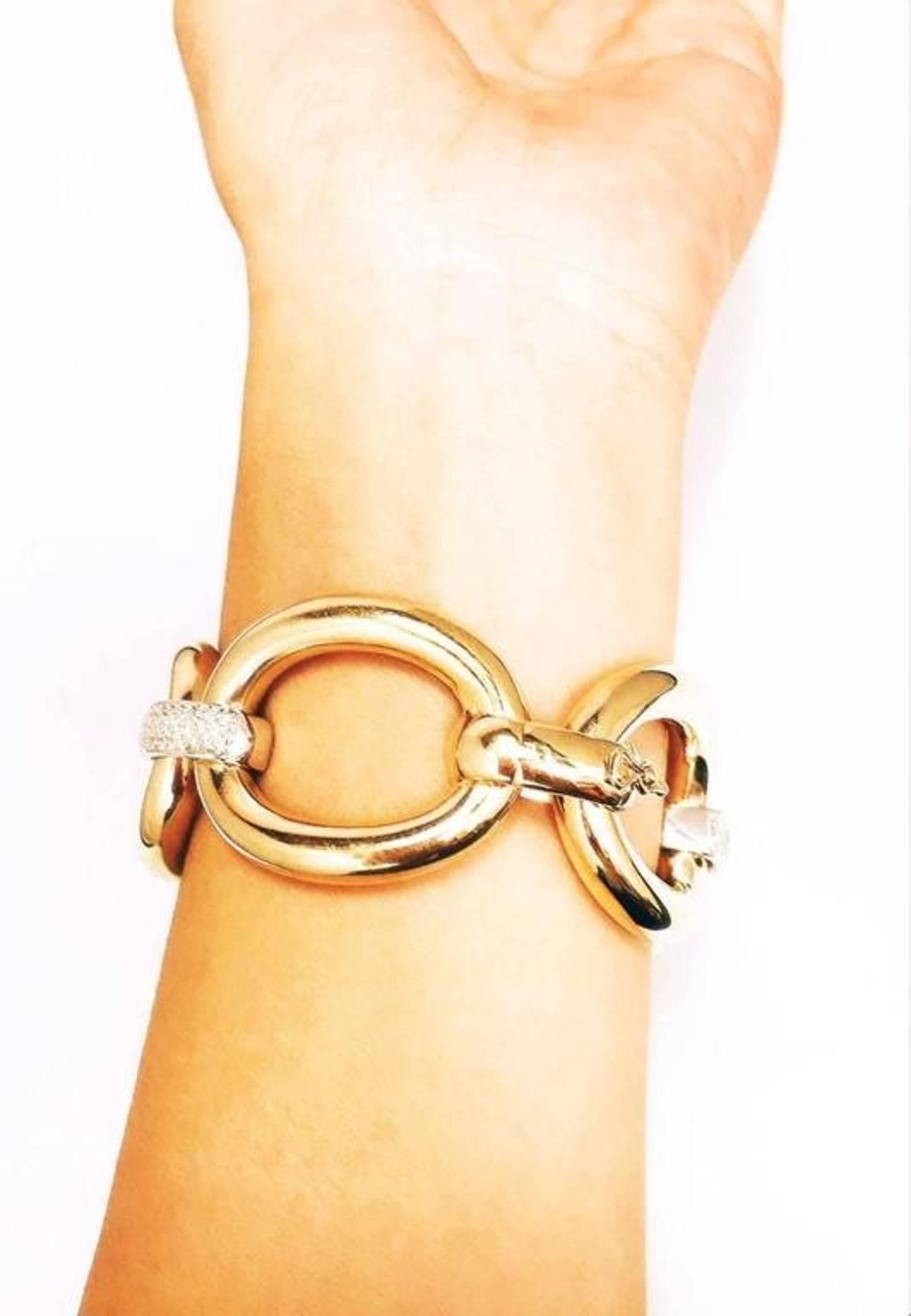 Modern Italian Handmade Diamond Gold Link Bracelet
