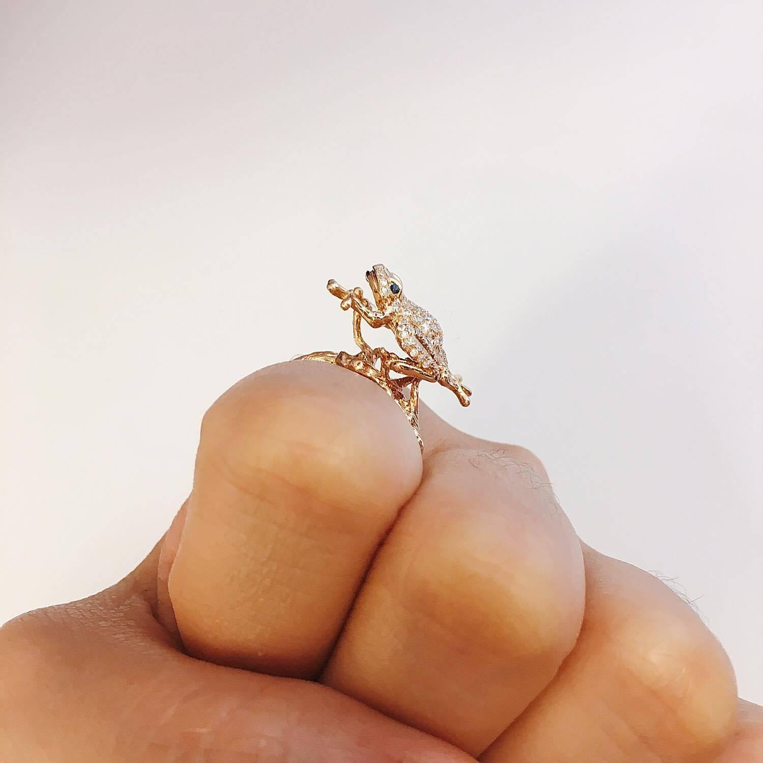 18 Karat Rose Gold Leaping Diamond Frog Diamond Ring In New Condition In New York, NY