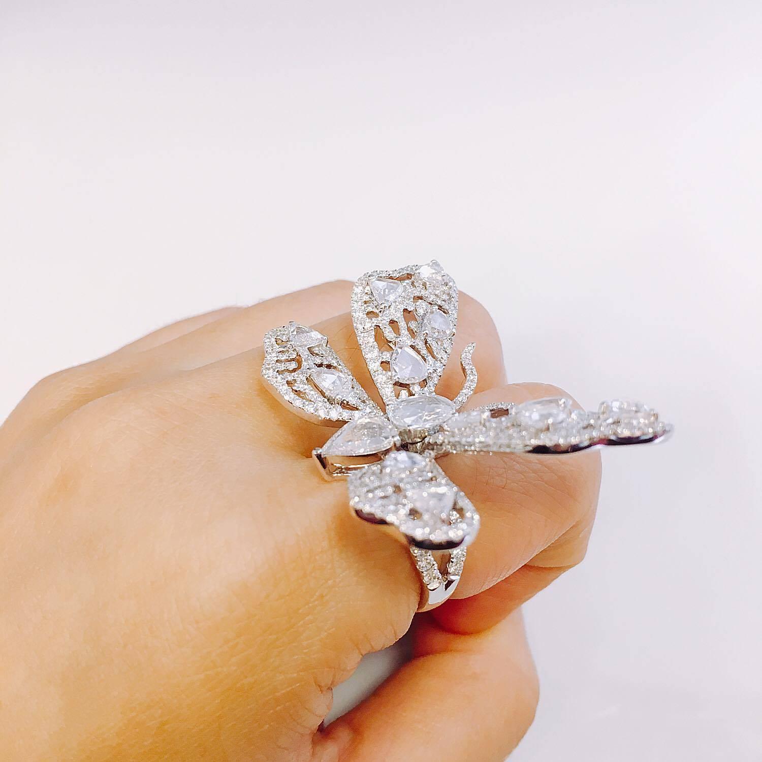 Modern Emilio Jewelry Approx 6.25 Carat Rose Cut Butterfly Diamond Ring