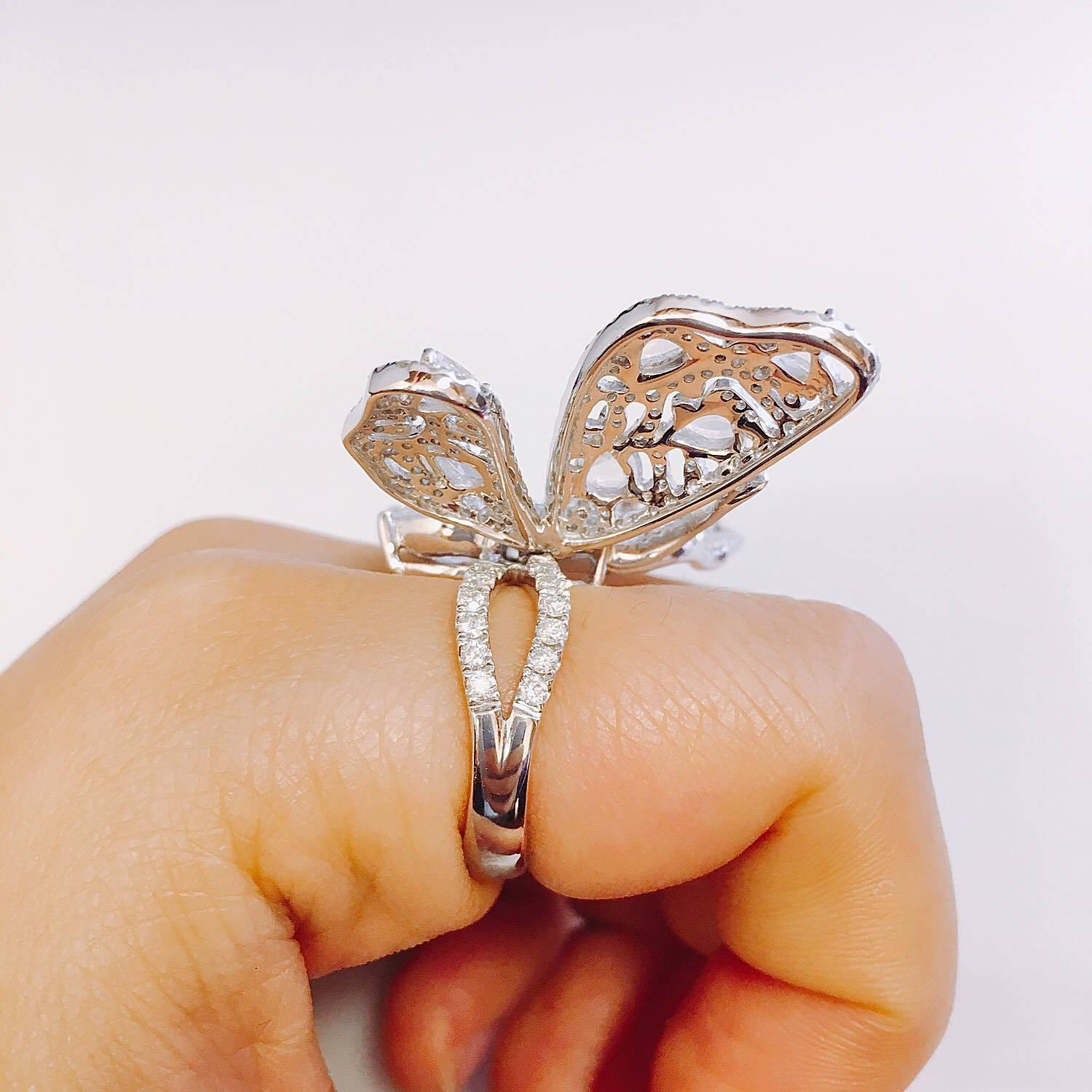Emilio Jewelry Approx 6.25 Carat Rose Cut Butterfly Diamond Ring In New Condition In New York, NY