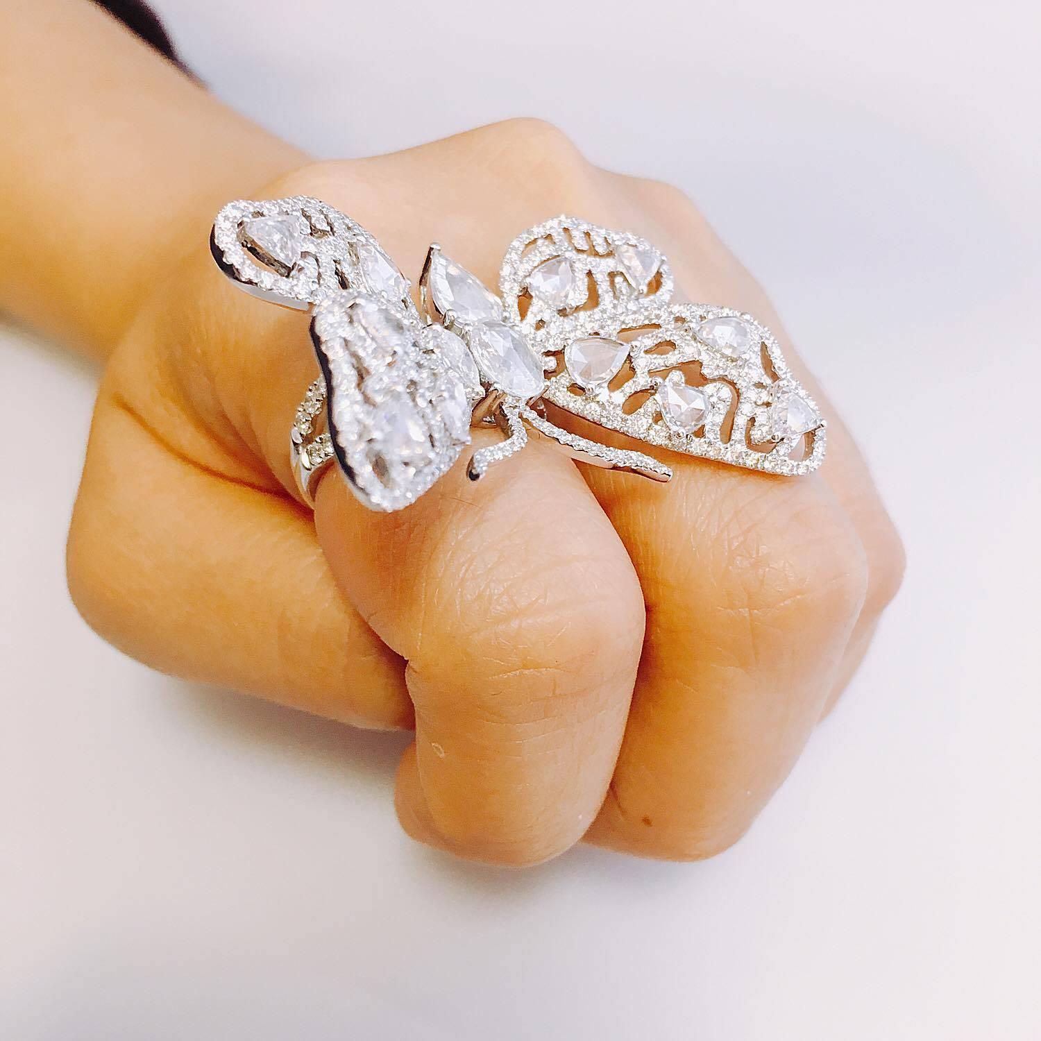 Women's Emilio Jewelry Approx 6.25 Carat Rose Cut Butterfly Diamond Ring