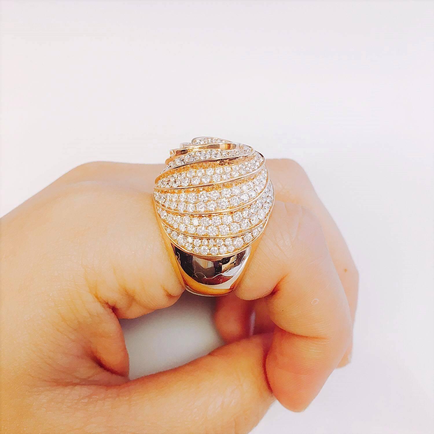 Modern Emilio Jewelry Micro Pave Diamond Rose Gold Ring