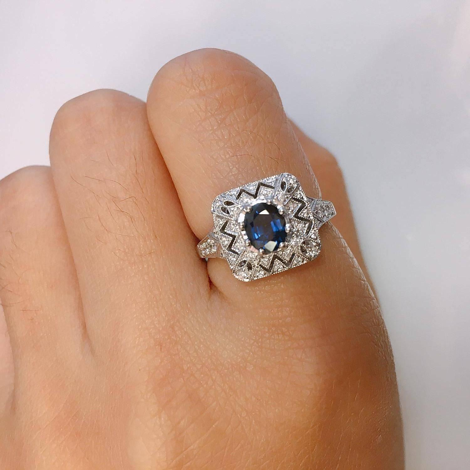 
Diamond Color: E-F
Diamond Clarity: Vs 
Cut: Excellent 
Diamond: 0.23cts
Sapphire: 0.77cts

If you would like to see a video of this lovely piece please send us a message and we will be glad to arrange it!
All Emilio! pieces come with a