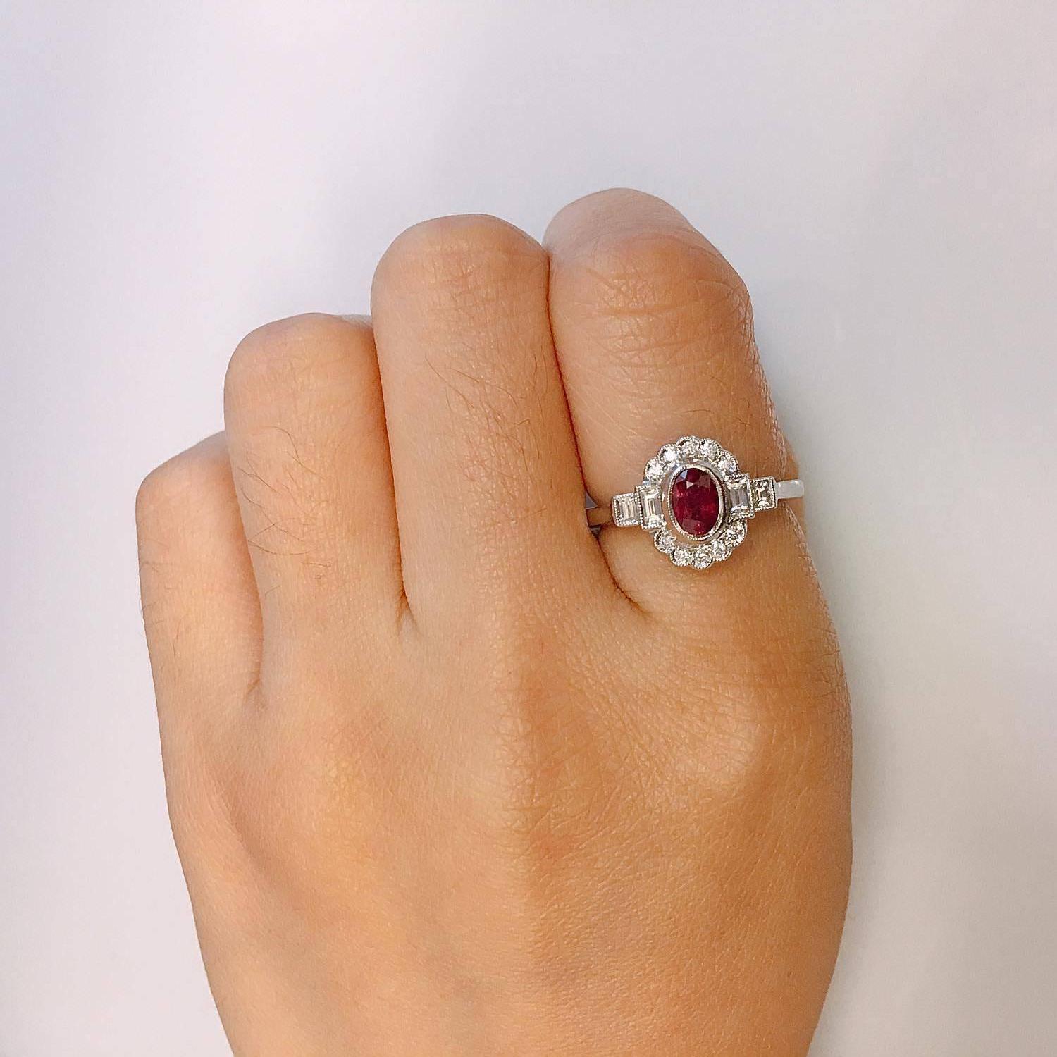 Modern Emilio Jewelry Oval Ruby Diamond Ring