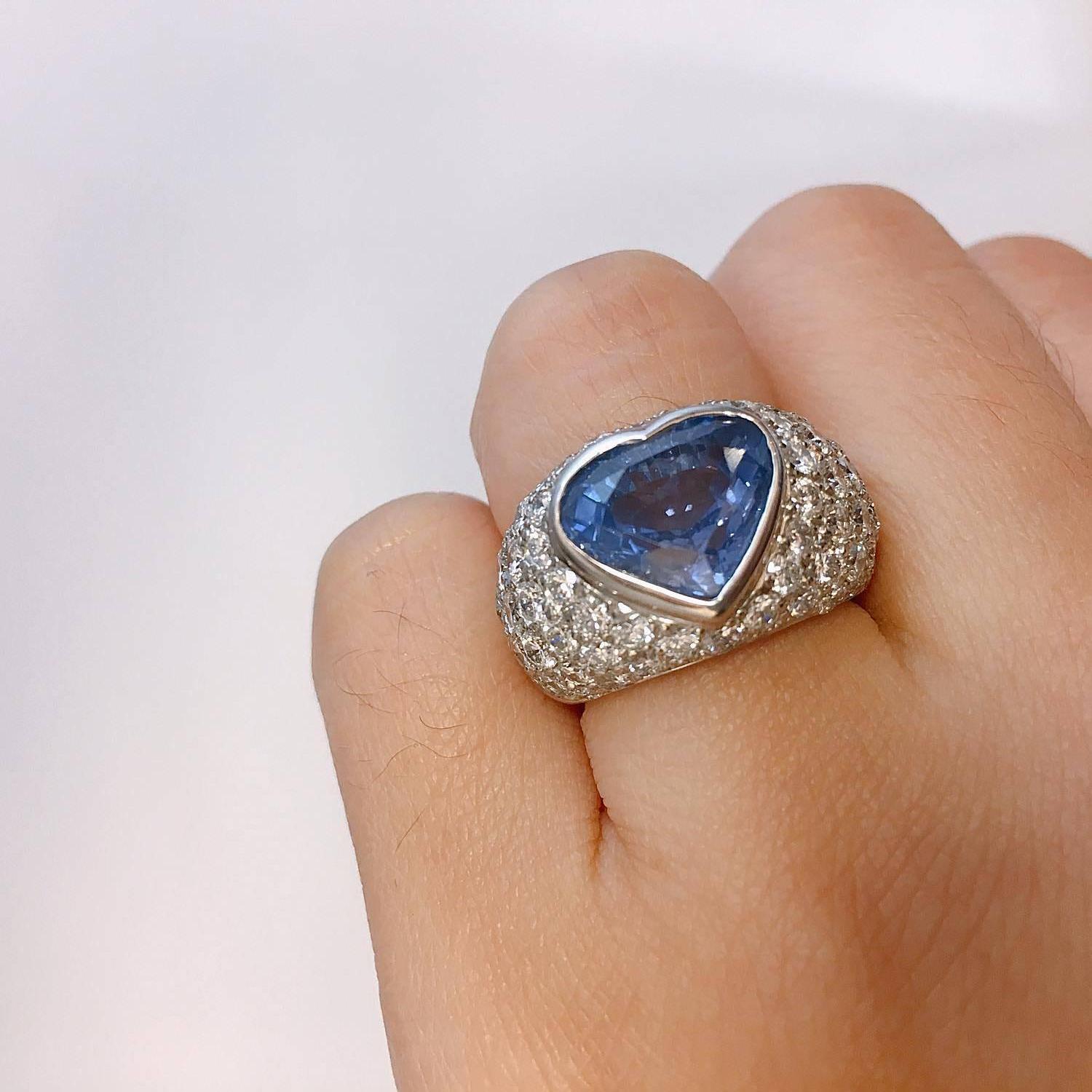 Approx 7.65 Carat Heart Sapphire Diamond Ring In New Condition In New York, NY